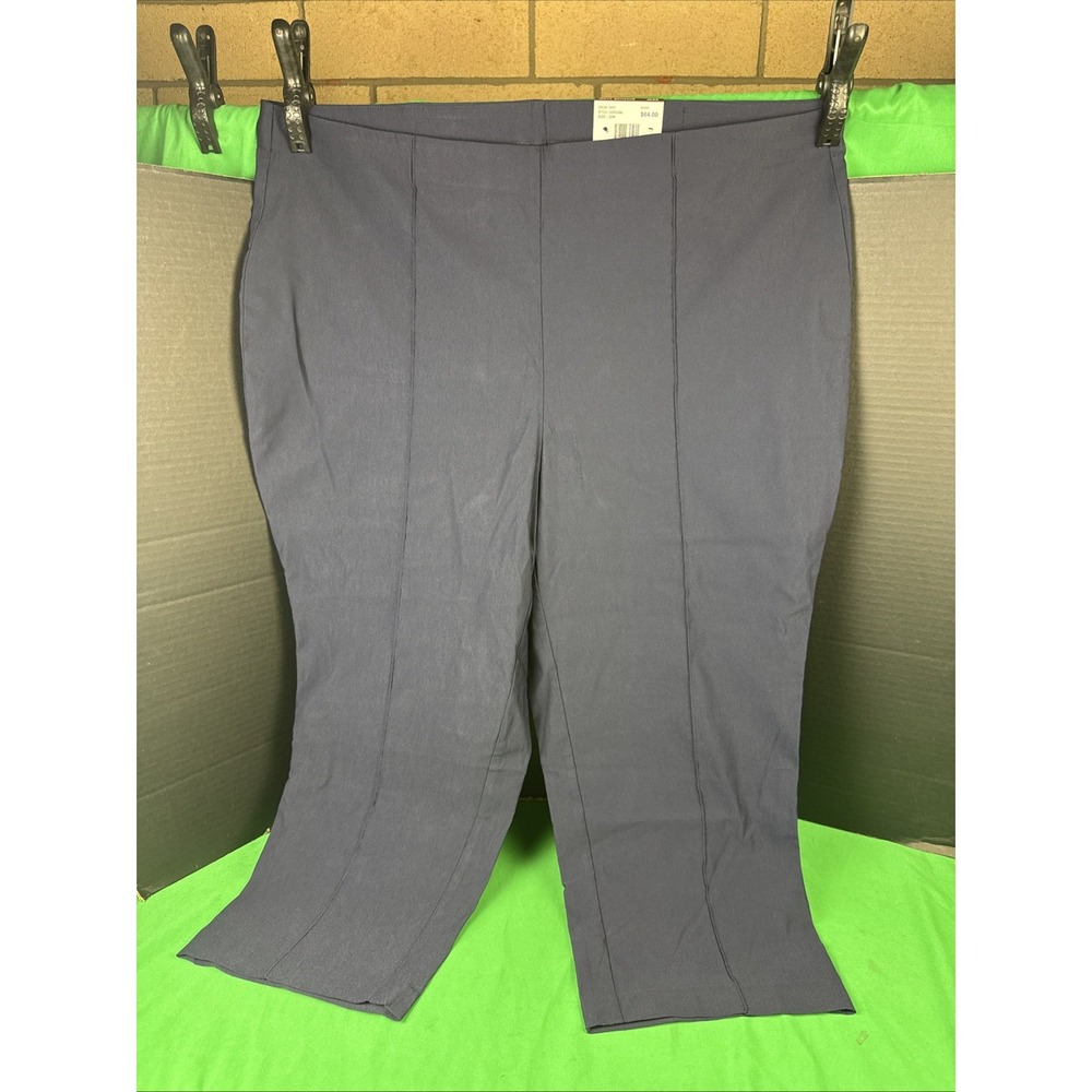 Rafaella Womens Plus Crop Pintuck Pant Size 22W Navy Blue LRBSG066 NWT